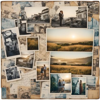 AI generated collage of overlapping faded polaroid photos