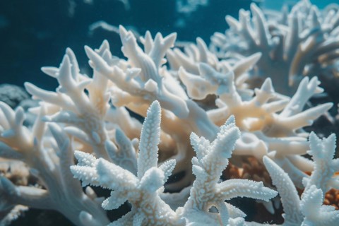 White bleached coral reef caused by change in ocean temperature. KI generiert, generiert, AI