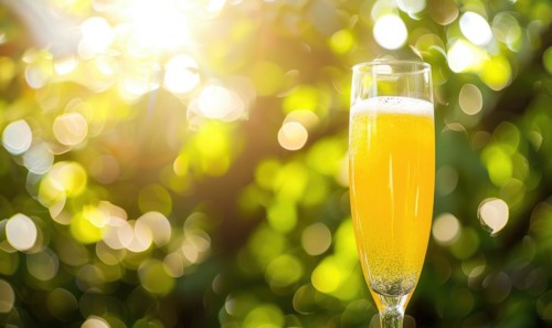 A close-up shot of a orange juce glass, bokeh lights AI generated