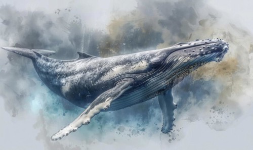 Watercolor illustration of a humpback whale in the ocean AI generated