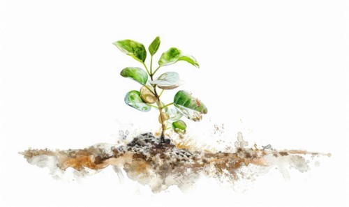 Tree sprout with coins growing from its buds, watercolor illustration on white background AI
