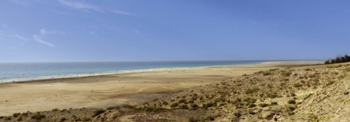 View from the sand dune to Playa de Sotavento, Jandia, Fuerteventura, Canary Islands, Spain, Europe