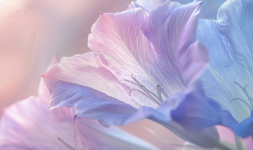 Close-up of a bellflower in soft light, closeup view, selective focus, spring background AI