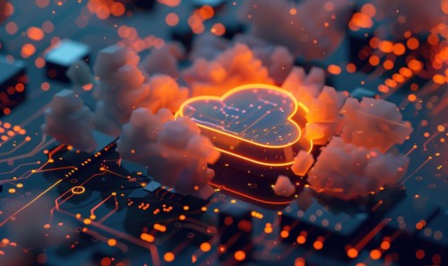 Cloud computing background with server racks and digital data streams AI generated