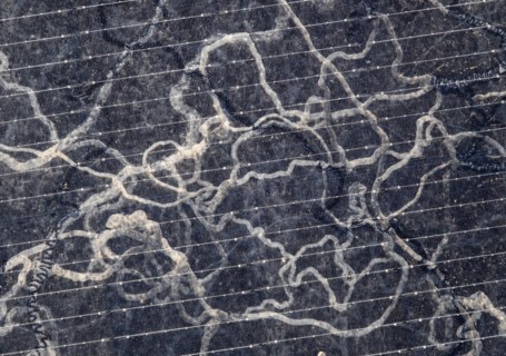 Sahara dust on a solar module, solar panel, a balcony system on a green roof, Braunschweig, Lower