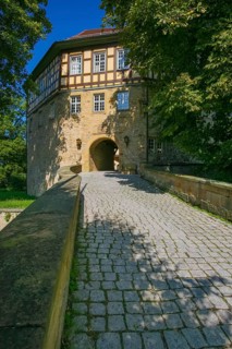 Access to the moated castle Sachsenheim, Grosssachsenheim Castle, former moated castle, archway,