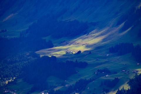 Panorama from Hoher Ifen, 2230m, into Kleinwalsertal, Allgaeu, Vorarlberg, Austria, Europe