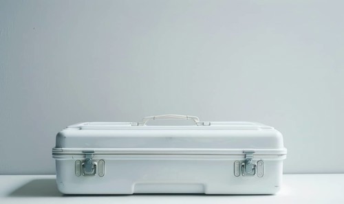 A minimalist white suitcase with clean design against a plain background AI generated