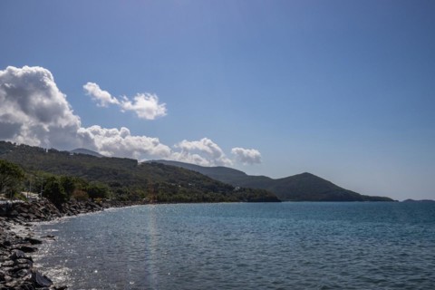 A beach in the Caribbean on the Atlantic coast in Deshaies, Guadeloupe, French Antilles, North