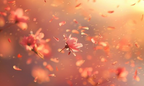Cherry blossom petals in the breeze, floral background, soft focus, blurred background AI generated