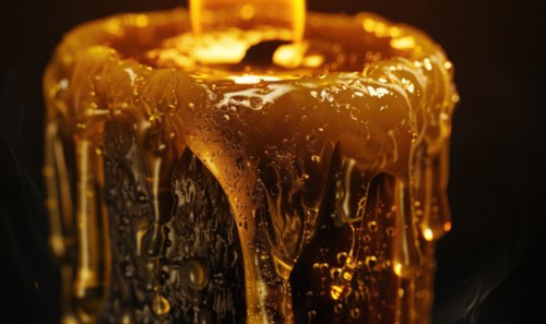 Close-up of a melting candle with wax dripping down the side AI generated