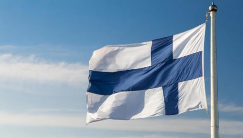 Flag, the national flag of Finland fluttering in the wind