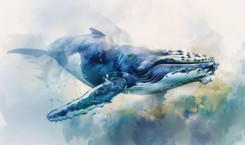 Watercolor illustration of a humpback whale in the ocean AI generated