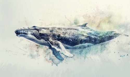 Watercolor illustration of a humpback whale in the ocean AI generated
