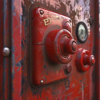 Close-up of a red hydrant shows detailed textures, AI generated
