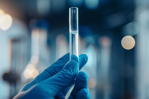 Scientist's hand holding test tube with liquid in research lab. KI generiert, generiert, AI