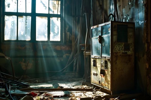 Abandoned x ray room in abandoned hospital, AI generated, hospital, damage, abandoned, ruin,
