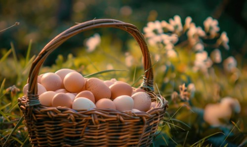 A basket filled with freshly gathered farm eggs AI generated