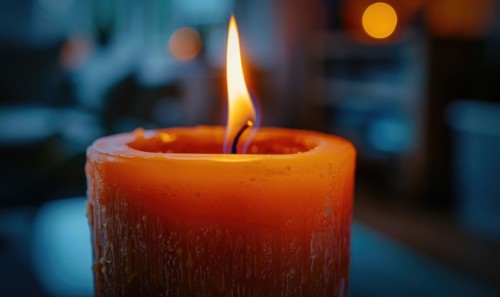 Close-up of a flickering candle flame casting a warm glow AI generated
