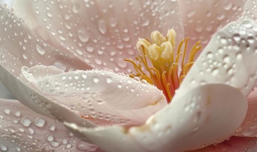 Magnolia blossom close-up with dewdrops glistening on the petals AI generated