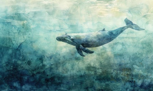 Blue whale swimming beneath the waves AI generated