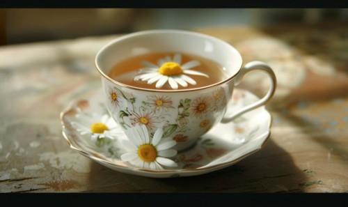 Chamomile tea served in a cozy cafe AI generated