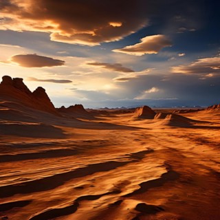 Patagonian desert landscape with powerful wind shaping landforms isolated rock formations, AI