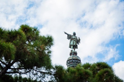 Columbus Column at the end of the Ramblas, Christopher Columbus points towards the New World,