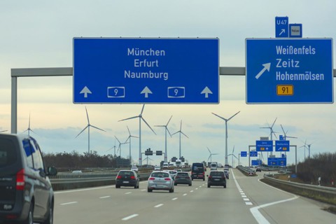 Wind turbines on the A 9 motorway, Saxony-Anhalt, Germany, Europe