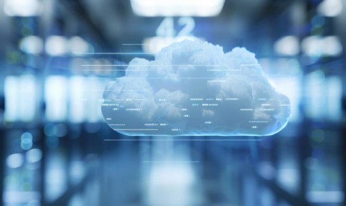 Cloud computing background with server racks and digital data streams AI generated