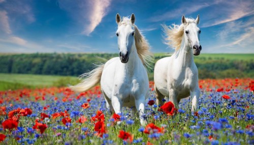 KI generated, A horse, horses, Arabian, in front of a blue sky, thoroughbred Arabian, AV, Arabian