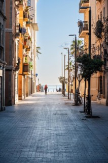 Street in Barcelonata, an old neighbourhood at the port of Barcelona, Spain, Europe