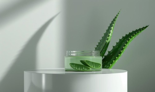 A sleek blank jar mockup filled with aloe vera gel AI generated
