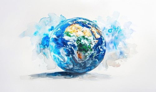 Watercolor Earth globe on white background AI generated