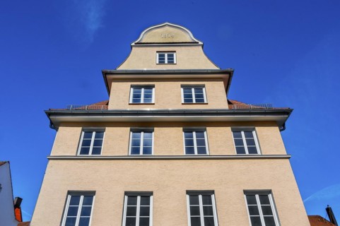 Facade with tail gable, Kempten, Allgaeu, Swabia, Bavaria, Germany, Europe