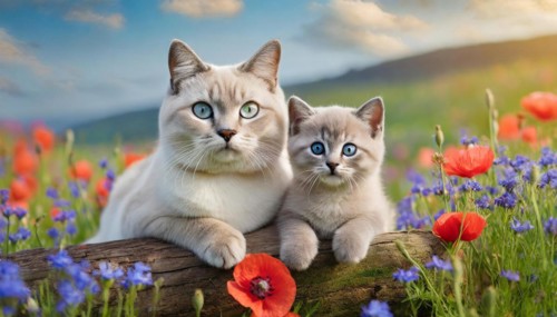 KI generated, animal, animals, mammal, mammals, cat, felidae (Felis catus), a cat and a kitten