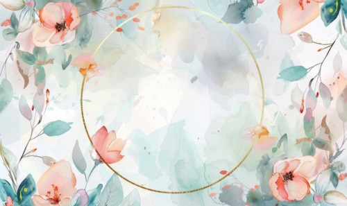 Thin golden frame on watercolor background, space for text AI generated