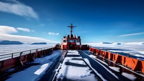Icebreakers deck snow covered, AI generated