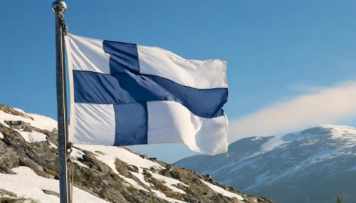 Flag, the national flag of Finland fluttering in the wind