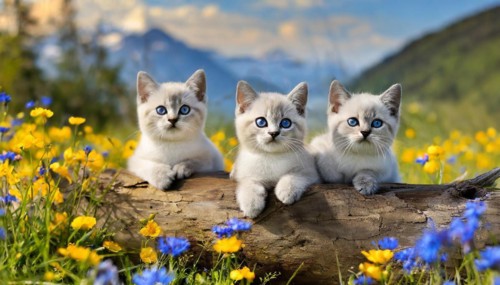 KI generated, animal, animals, mammal, mammals, cat, felidae (Felis catus), three cats resting on a