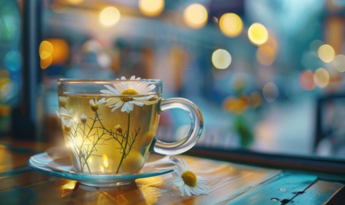 Chamomile tea served in a cozy cafe AI generated
