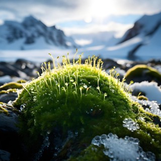 Antarctic moss clinging to existence amidst the expansive white terrain, AI generated