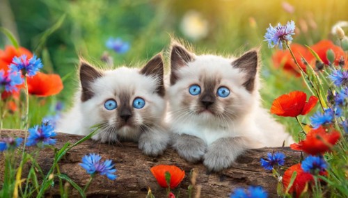 KI generated, animal, animals, mammal, mammals, cat, felidae (Felis catus), two kittens lying in a