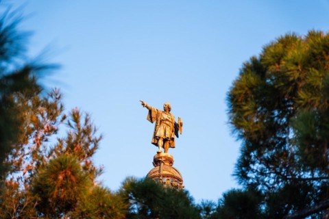 Columbus Column at the end of the Ramblas, Christopher Columbus points towards the New World,