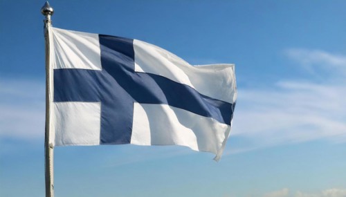 Flag, the national flag of Finland fluttering in the wind
