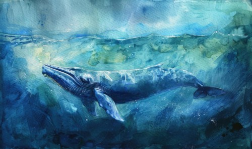 Blue whale swimming beneath the waves AI generated