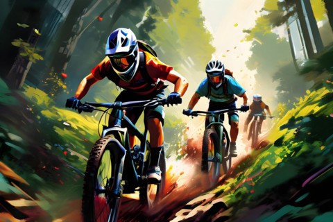 AI generated illustration showcasing mtb cycling sports in vibrant accessible color schemes