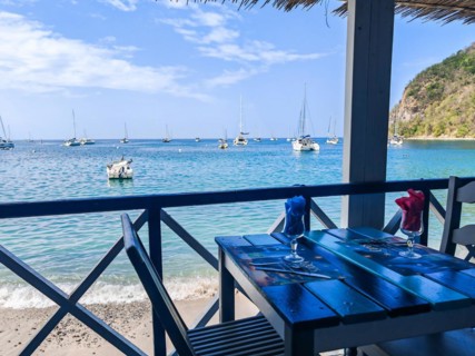 A beach in the Caribbean on the Atlantic coast in Deshaies, Guadeloupe, French Antilles, North