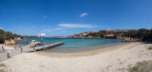 Boat landing stage, Marina of Porto Cervo, Porto Cervo, panoramic view, Costa Smeralda, Sardinia,