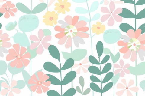 Decorative pastel floral pattern with a soft and simplistic design, illustration, AI generated